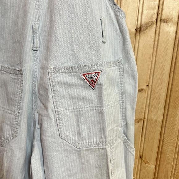 VTG Overalls GUESS BY GEORGE MARCIANO Womens Sz 2 Light Denim Patterned Cut Offs - Picture 9 of 12